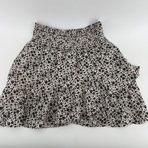 Altar'd State Floral Smocked Waist Ruffle Mini Skirt Cream Black Small